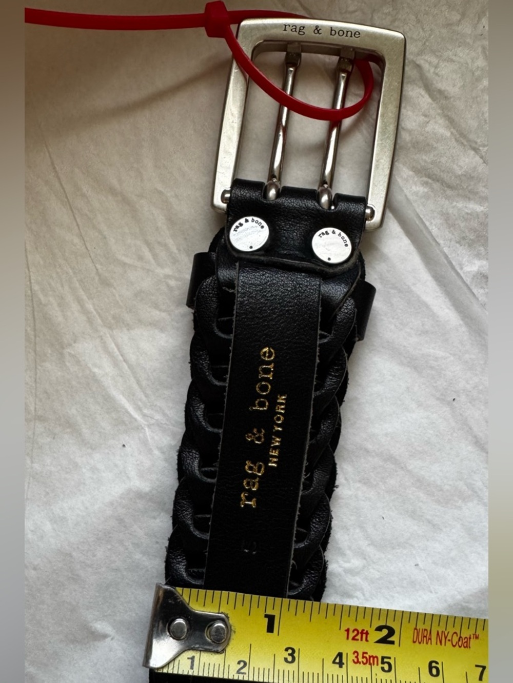 Rag & Bone NY, Black Braided / Weave Leather Belt with Silver Buckle - Women/Men